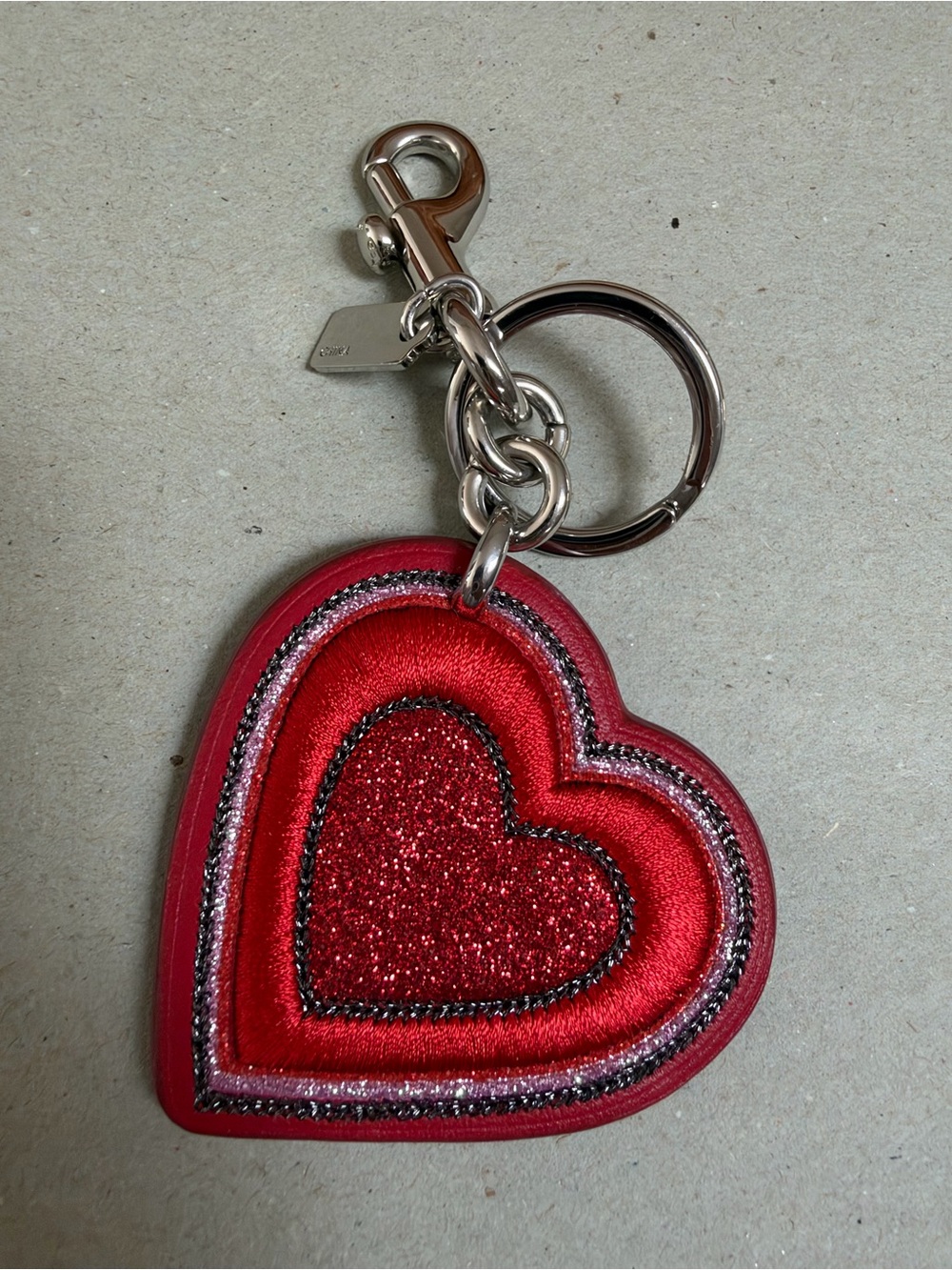 Coach Sparkling Red Leather Heart Bag Charm Keychain